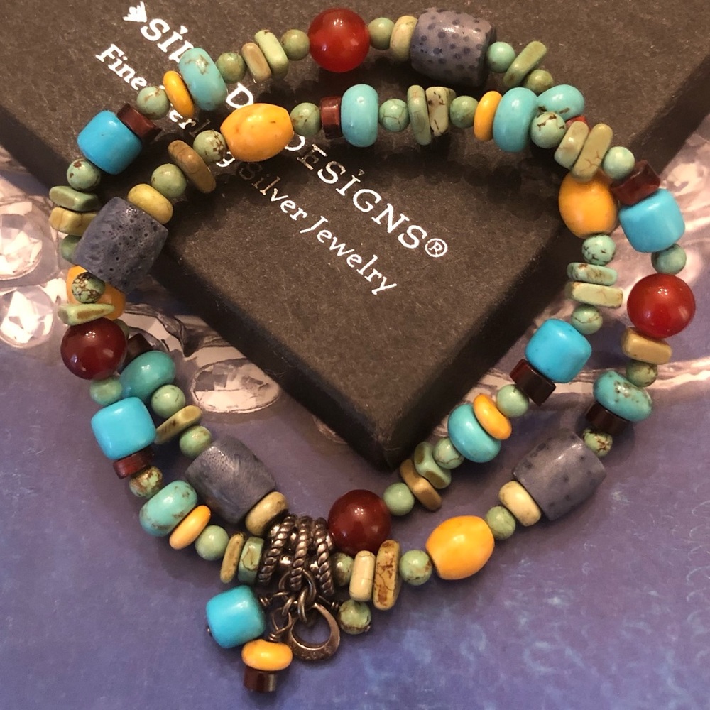 Rare Vintage Silpada Sterling Silver Multi-Stone Double Stretch Bracelet B1677